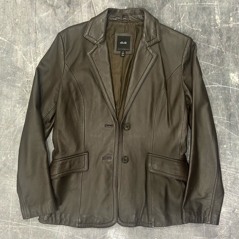 JLC Y2K brown leather blazer jacket